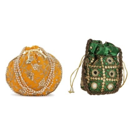 Combo - Designer Embroidered Potli Bag - Yellow & Gold
