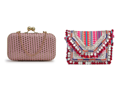 Combo Of Boho Bag And 's Pink & Gold Embroidered Box Clutches For Girls and womens