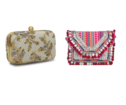 Combo Of Boho Bag And  White & Gold-Toned Embroidered Party Box Clutch For Girls and Womens For Girls and womens